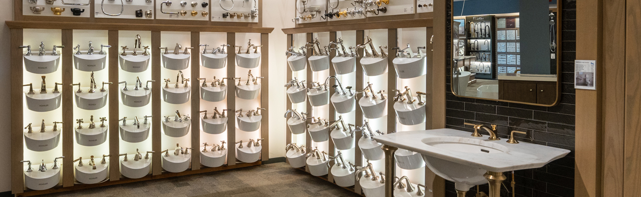 image of a wall of sinks in a showroom